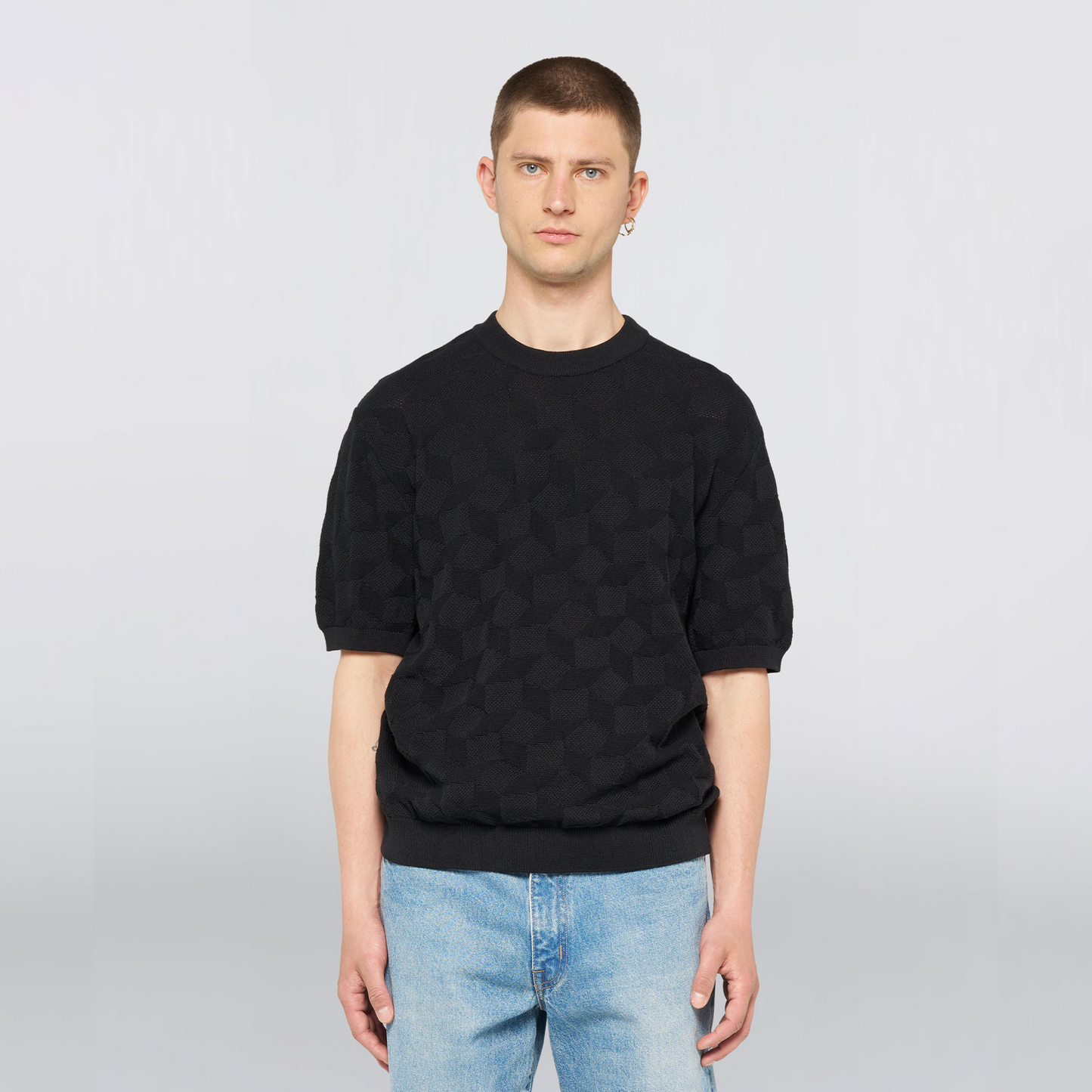 Block Knitted T-Shirt Black