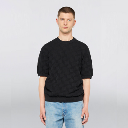 Block Knitted T-Shirt Black