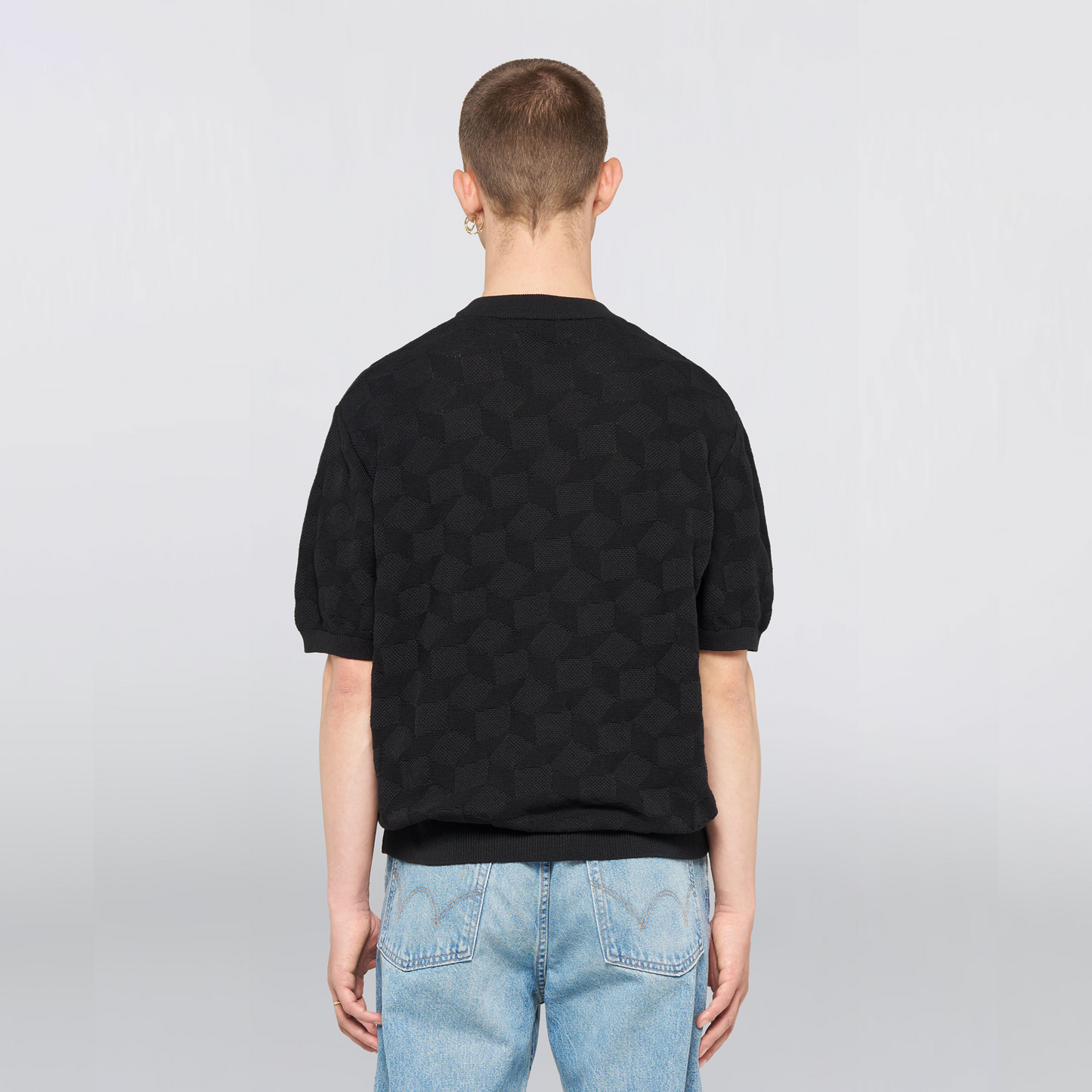 Block Knitted T-Shirt Black