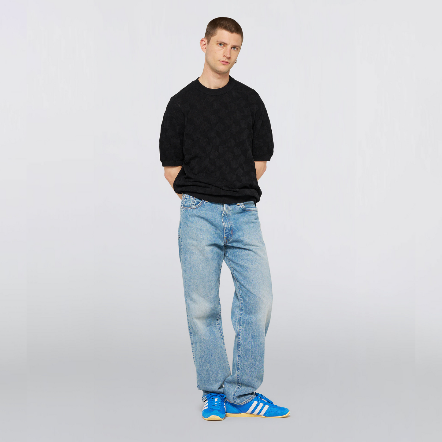 Block Knitted T-Shirt Black