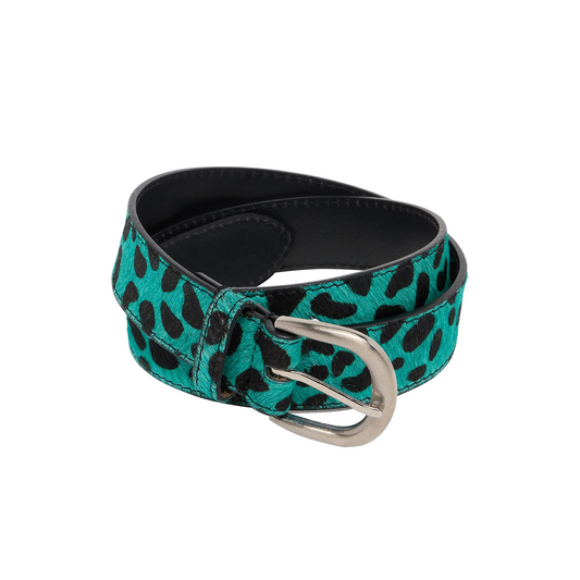 Leopard Hairy Belt Baltic / Black