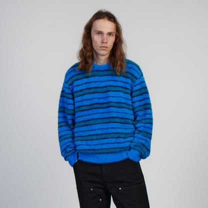 Striped Hairy Sweater Blue / Aqua / Black