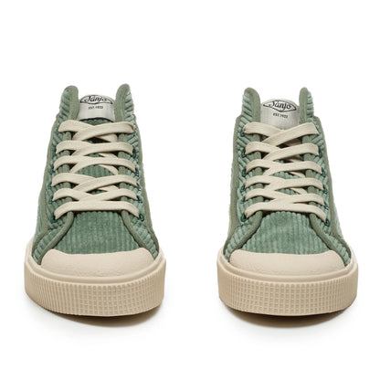 Sanjo K100 Corduroy Olive Sneakers pair, front view