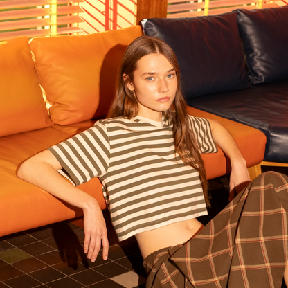 Stripes 80 Crop Top Kaki / Ecru